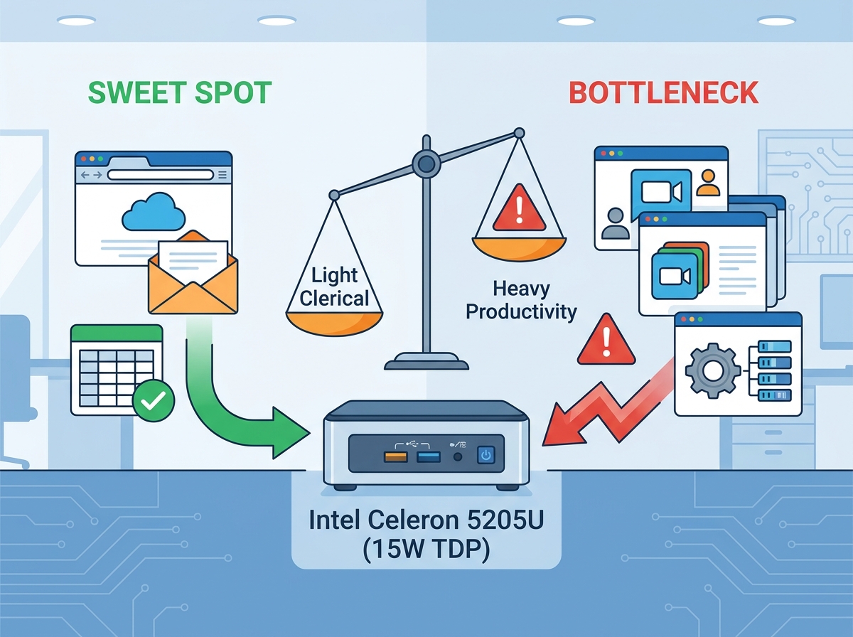 Intel Celeron 5205U Mini PC vs Traditional Desktop Comparison in an Office Setup